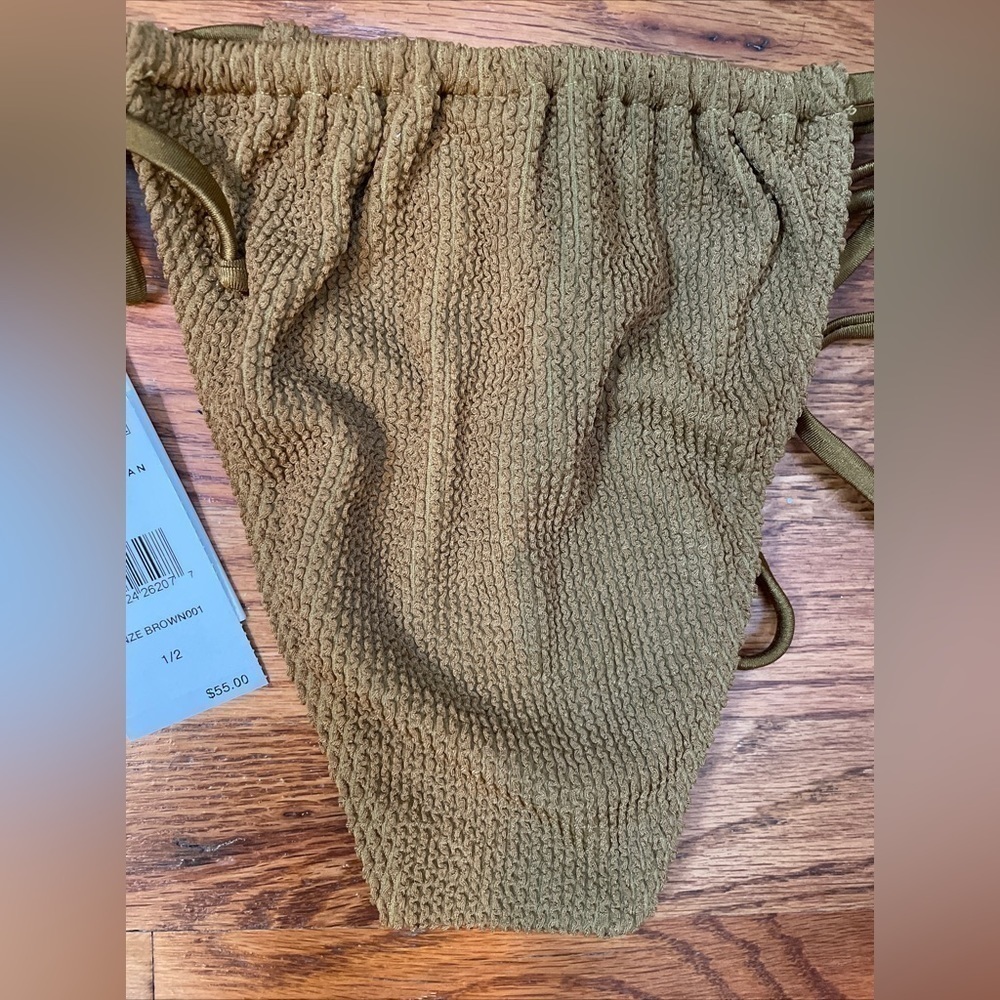 New Good American Always Fits Tiny Ties Bikini Bottom Bronze Brown Sz 1/2 S-M - Picture 8 of 13